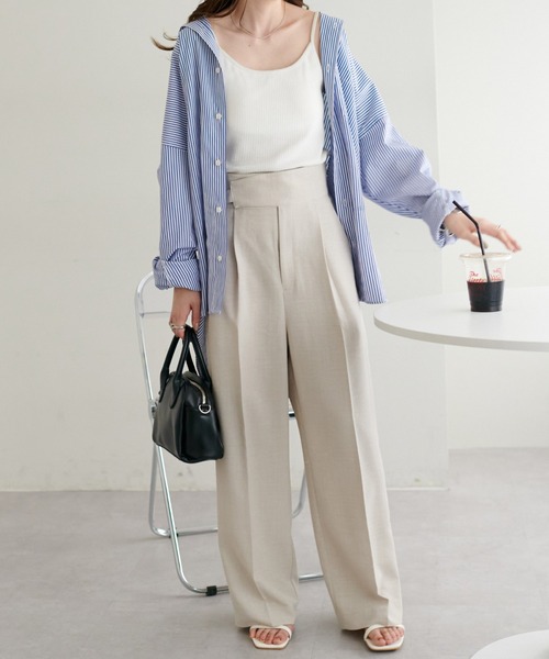 DISCOAT（ディスコート）の「テックリネンハイウエストウエストバックルワイドパンツ（その他パンツ・レディース・ライトグレー/ブラック・MEDIUM/LARGE）」の8枚目の写真