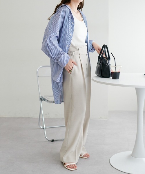 DISCOAT（ディスコート）の「テックリネンハイウエストウエストバックルワイドパンツ（その他パンツ・レディース・ライトグレー/ブラック・MEDIUM/LARGE）」の13枚目の写真