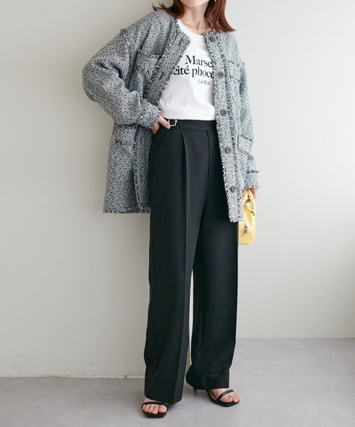 DISCOAT（ディスコート）の「テックリネンハイウエストウエストバックルワイドパンツ（その他パンツ・レディース・ライトグレー/ブラック・MEDIUM/LARGE）」の7枚目の写真