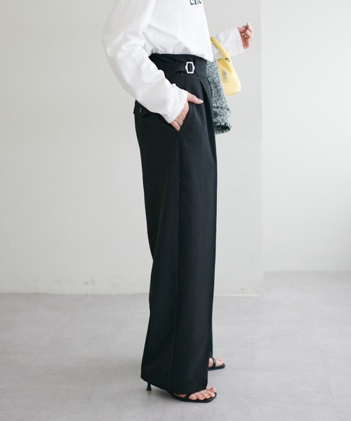 DISCOAT（ディスコート）の「テックリネンハイウエストウエストバックルワイドパンツ（その他パンツ・レディース・ライトグレー/ブラック・MEDIUM/LARGE）」の10枚目の写真