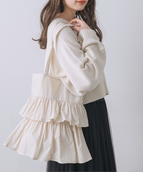 RETRO GIRL（レトロガール）の「フリルトートバッグ（ショルダーバッグ・レディース・ナチュラル/ベージュ/ブラック・ONE SIZE）」の3枚目の写真