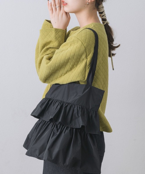 RETRO GIRL（レトロガール）の「フリルトートバッグ（ショルダーバッグ・レディース・ナチュラル/ベージュ/ブラック・ONE SIZE）」の2枚目の写真