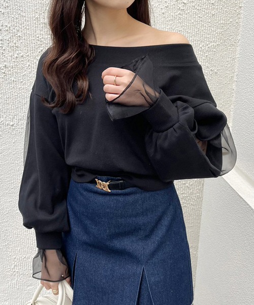 one after another NICE CLAUP(ワンアフターアナザーナイスクラップ)の「オーガンジー重ねスウェット 2023SS(スウェット・レディース・ブラック/オフホワイト/グレー・FREE)」の3枚目の写真