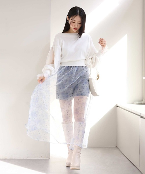 one after another NICE CLAUP(ワンアフターアナザーナイスクラップ)の「オーガンジー重ねスウェット 2023SS(スウェット・レディース・ブラック/オフホワイト/グレー・FREE)」の17枚目の写真