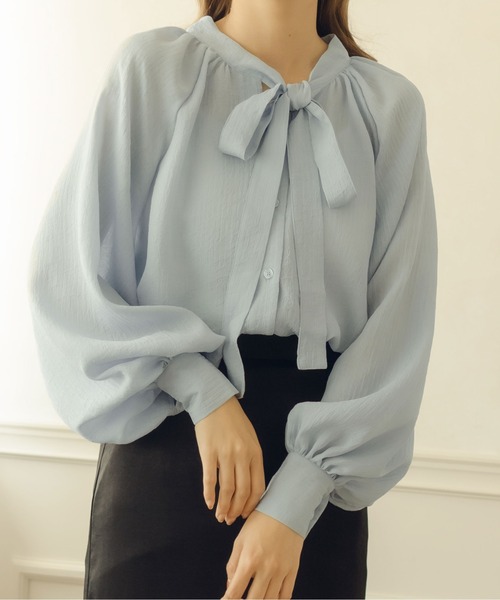 fupel（フぺル）の「2WAYシアーボウタイブラウス（シャツ/ブラウス・レディース・ライトブルー/アイボリー・FREE）」の11枚目の写真