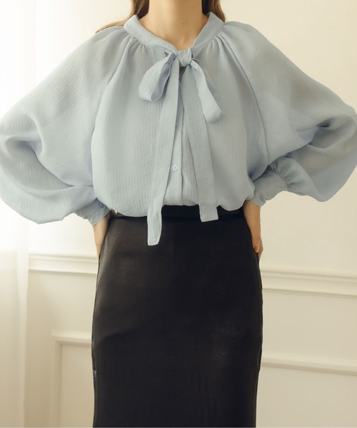 fupel（フぺル）の「2WAYシアーボウタイブラウス（シャツ/ブラウス・レディース・ライトブルー/アイボリー・FREE）」の12枚目の写真