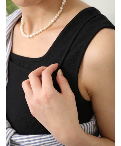 Lugnoncure（ルノンキュール）の「テレコスクエアネックタンクトップ（タンクトップ・レディース・ブラック/オフホワイト/ブルー/ミント・ﾌﾘ-）」の8枚目の写真