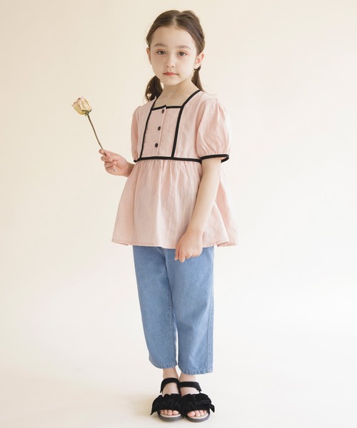 BRANSHES(ブランシェス)の「【プチレディ】配色パイピング半袖ブラウス(シャツ/ブラウス・キッズ・ピンク/ライトグリーン・100/150/110/130/140/120)」の9枚目の写真