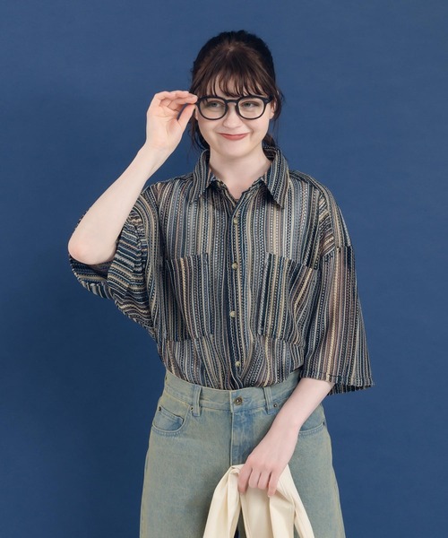 MUHET（ミュエータ）の「透かし編みレギュラーカラーシャツ（シャツ/ブラウス・レディース・ブラック/その他/オフホワイト・MEDIUM/X-LARGE）」の3枚目の写真