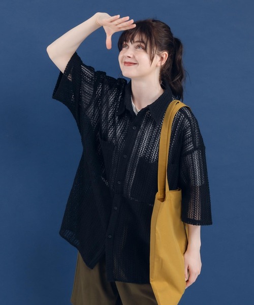 ブラウス シャツ 透かし編みデザインシャツ レディース MUHET ブラウス シャツ 透かし編みニットシャツ レディース