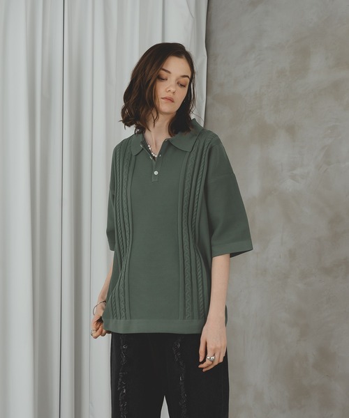 selle glant（セレグランテ）の「CABLE LINE KNIT POLO/ケーブルラインポロニット（ポロシャツ・メンズ・オフホワイト/グリーン・LARGE/MEDIUM）」の21枚目の写真
