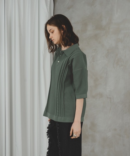 selle glant（セレグランテ）の「CABLE LINE KNIT POLO/ケーブルラインポロニット（ポロシャツ・メンズ・オフホワイト/グリーン・LARGE/MEDIUM）」の22枚目の写真