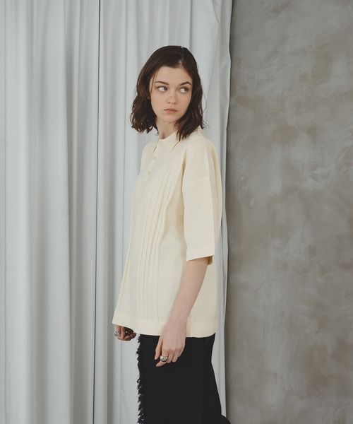 selle glant（セレグランテ）の「CABLE LINE KNIT POLO/ケーブルラインポロニット（ポロシャツ・メンズ・オフホワイト/グリーン・LARGE/MEDIUM）」の4枚目の写真