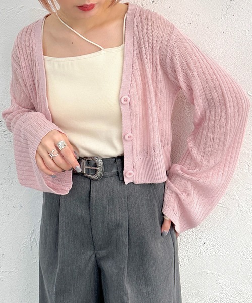 apres jour mignon(アプレジュールミニョン)の「メッシュV開きカーディガン【ZOZOTOWN限定アイテム】(カーディガン/ボレロ・レディース・ブラック/グリーン/ピンク/オフホワイト/ブルー・フリー/X-LARGE)」の5枚目の写真