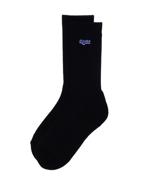 X-girl(エックスガール)の「PUDGY LOGO RIB SOCKS(ソックス/靴下・レディース・ブラック/ホワイト・ONE SIZE)」の1枚目の写真