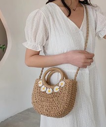 菊刺繍 かごバッグ
