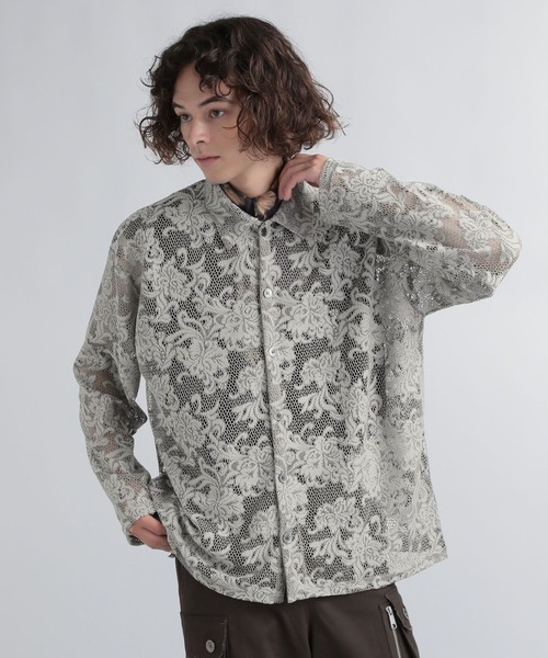 HARE（ハレ）の「ボタニカルレースシャツ(HARE)（シャツ/ブラウス・メンズ・ブルー/ブラック/グレー・FREE）」の7枚目の写真
