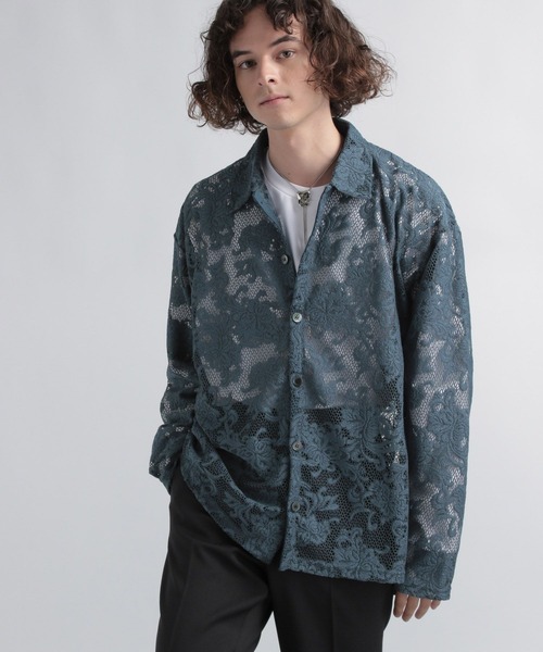 HARE（ハレ）の「ボタニカルレースシャツ(HARE)（シャツ/ブラウス・メンズ・ブルー/ブラック/グレー・FREE）」の9枚目の写真