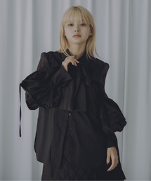 【 Poisonous 】Clenched canele ribbon tie blouse
