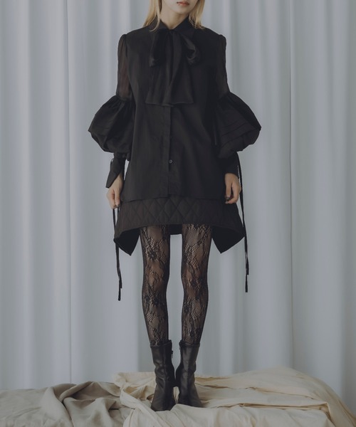 Ezick(エジック)の「【 Poisonous 】Clenched canele ribbon tie blouse(シャツ/ブラウス・レディース・ブラック・FREE)」の6枚目の写真