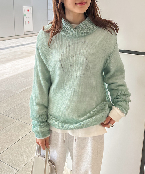 COMMRE（コムル）の「【COMMRE / コムル】シアモヘタートル（ニット/セーター・レディース・モスグリーン/ホワイト/オレンジ・FREE）」の3枚目の写真