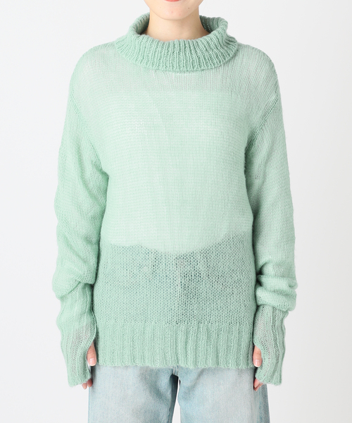 COMMRE（コムル）の「【COMMRE / コムル】シアモヘタートル（ニット/セーター・レディース・モスグリーン/ホワイト/オレンジ・FREE）」の6枚目の写真