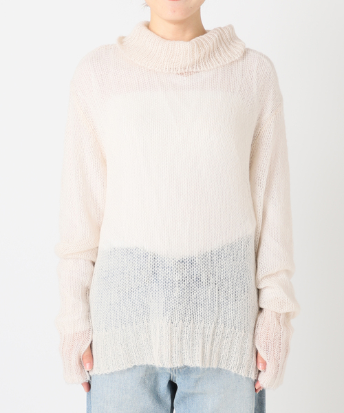 COMMRE（コムル）の「【COMMRE / コムル】シアモヘタートル（ニット/セーター・レディース・モスグリーン/ホワイト/オレンジ・FREE）」の16枚目の写真