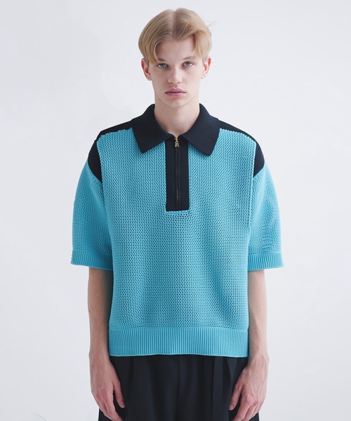 Ss 042 【セール】24-SS-042 / Bi Color Mesh Knit ZIp Up Polo Shirt(ニット/セーター)|CULLNI ...