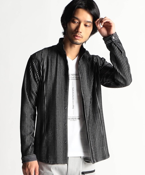 HIDEAWAYS NICOLE（ハイダウェイニコル）の「ブリスターストライプイタリアンカラーシャツ（シャツ/ブラウス・メンズ・ホワイト×ブラック/ブラック×ホワイト/オフホワイト・LARGE/MEDIUM/X-LARGE）」の3枚目の写真