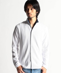 ブリスターストライプイタリアンカラーシャツ