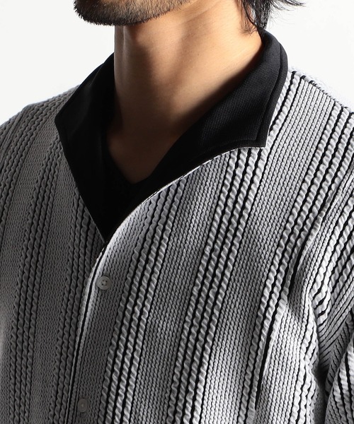 HIDEAWAYS NICOLE（ハイダウェイニコル）の「ブリスターストライプイタリアンカラーシャツ（シャツ/ブラウス・メンズ・ホワイト×ブラック/ブラック×ホワイト/オフホワイト・LARGE/MEDIUM/X-LARGE）」の8枚目の写真