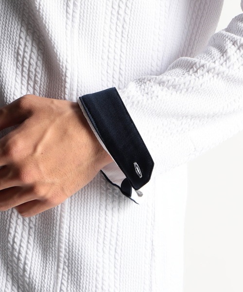 HIDEAWAYS NICOLE（ハイダウェイニコル）の「ブリスターストライプイタリアンカラーシャツ（シャツ/ブラウス・メンズ・ホワイト×ブラック/ブラック×ホワイト/オフホワイト・LARGE/MEDIUM/X-LARGE）」の10枚目の写真