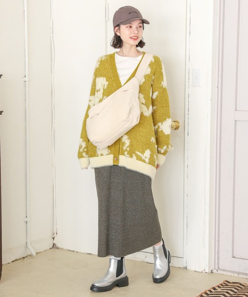 niko and...（ニコアンド）の「フェザーコンビモチーフVネックカーディガン（カーディガン/ボレロ・レディース・グレー/グリーン/モカ・FREE）」の7枚目の写真