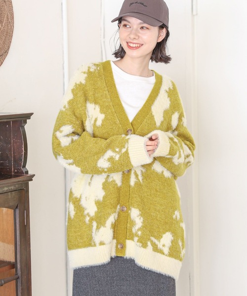 niko and...（ニコアンド）の「フェザーコンビモチーフVネックカーディガン（カーディガン/ボレロ・レディース・グレー/グリーン/モカ・FREE）」の9枚目の写真