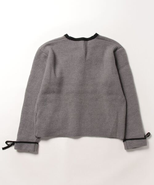 MAISON DE THERESE(メゾン ド テレーズ)の「配色パイピングニットカーディガン リボン袖(カーディガン/ボレロ・レディース・グレー/モカ/アイボリー・FREE)」の4枚目の写真