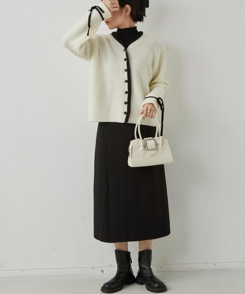 MAISON DE THERESE(メゾン ド テレーズ)の「配色パイピングニットカーディガン リボン袖(カーディガン/ボレロ・レディース・グレー/モカ/アイボリー・FREE)」の5枚目の写真
