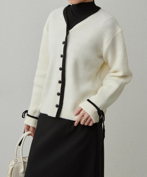 MAISON DE THERESE(メゾン ド テレーズ)の「配色パイピングニットカーディガン リボン袖(カーディガン/ボレロ・レディース・グレー/モカ/アイボリー・FREE)」の10枚目の写真