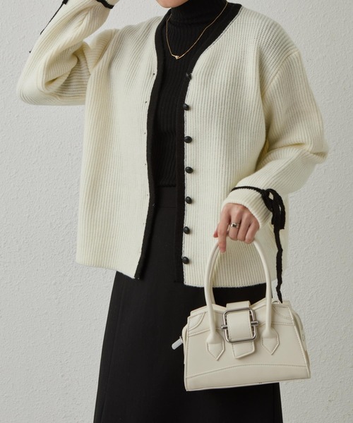 MAISON DE THERESE(メゾン ド テレーズ)の「配色パイピングニットカーディガン リボン袖(カーディガン/ボレロ・レディース・グレー/モカ/アイボリー・FREE)」の12枚目の写真