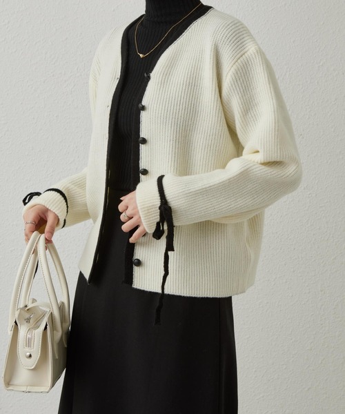 MAISON DE THERESE(メゾン ド テレーズ)の「配色パイピングニットカーディガン リボン袖(カーディガン/ボレロ・レディース・グレー/モカ/アイボリー・FREE)」の13枚目の写真