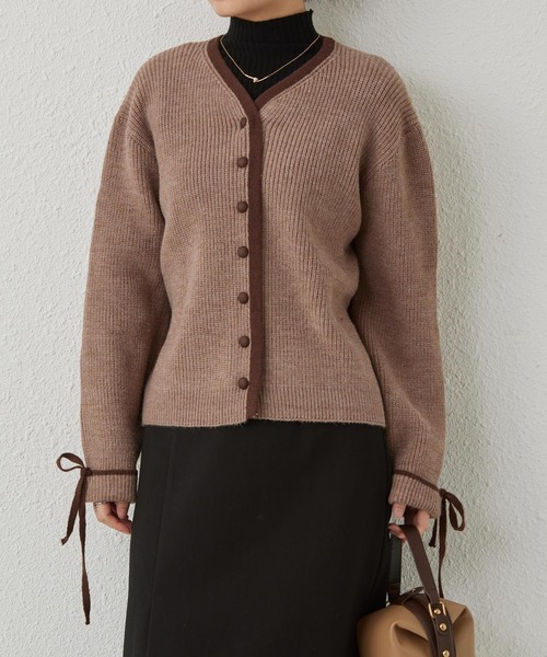 MAISON DE THERESE(メゾン ド テレーズ)の「配色パイピングニットカーディガン リボン袖(カーディガン/ボレロ・レディース・グレー/モカ/アイボリー・FREE)」の15枚目の写真