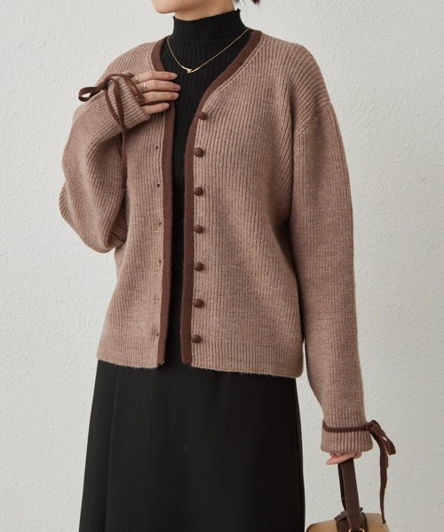 MAISON DE THERESE(メゾン ド テレーズ)の「配色パイピングニットカーディガン リボン袖(カーディガン/ボレロ・レディース・グレー/モカ/アイボリー・FREE)」の19枚目の写真