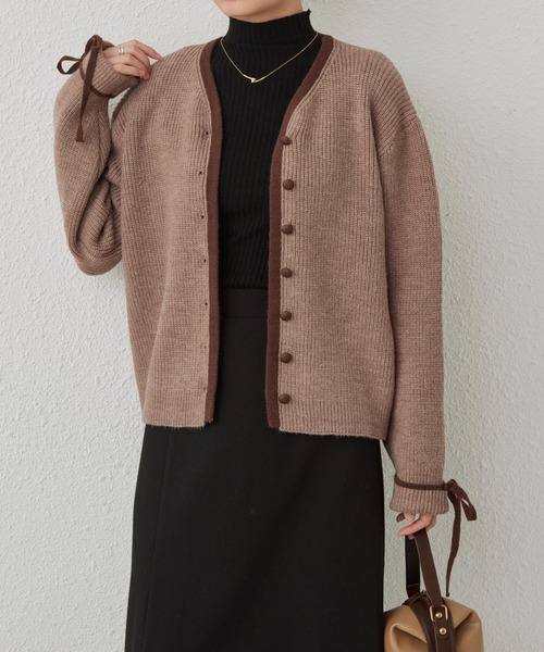 MAISON DE THERESE(メゾン ド テレーズ)の「配色パイピングニットカーディガン リボン袖(カーディガン/ボレロ・レディース・グレー/モカ/アイボリー・FREE)」の20枚目の写真