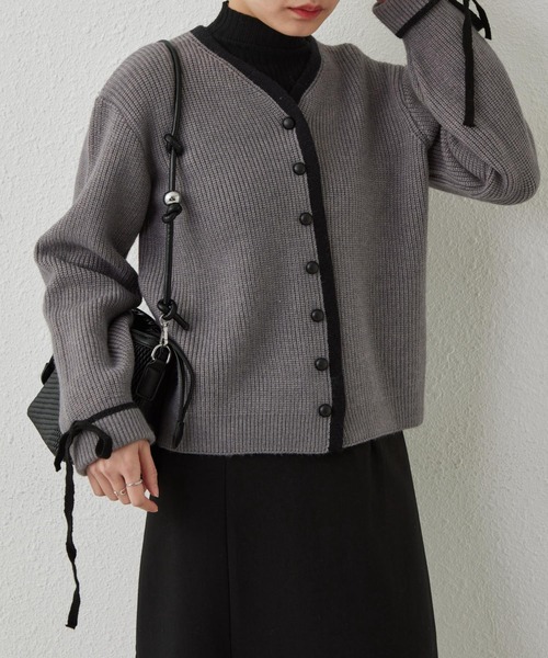 MAISON DE THERESE(メゾン ド テレーズ)の「配色パイピングニットカーディガン リボン袖(カーディガン/ボレロ・レディース・グレー/モカ/アイボリー・FREE)」の22枚目の写真