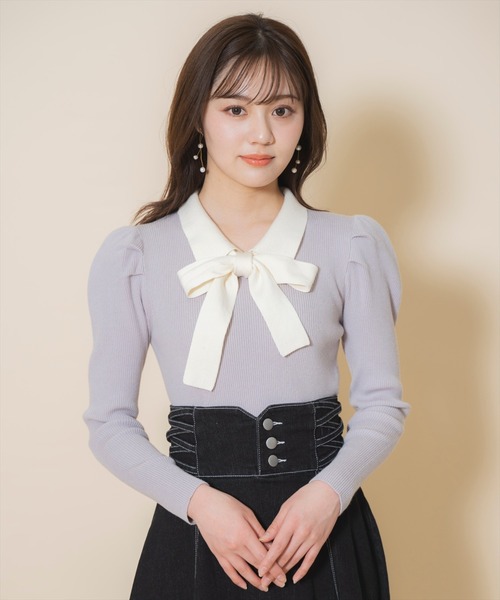 WILLSELECTION（ウィルセレクション）の「タックスリーブリボンタイプルオーバー（ニット/セーター・レディース・ブラック/ラベンダー/オフホワイト・FREE）」の3枚目の写真
