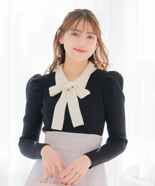 WILLSELECTION（ウィルセレクション）の「タックスリーブリボンタイプルオーバー（ニット/セーター・レディース・ブラック/ラベンダー/オフホワイト・FREE）」の2枚目の写真
