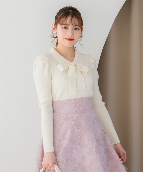 WILLSELECTION（ウィルセレクション）の「タックスリーブリボンタイプルオーバー（ニット/セーター・レディース・ブラック/ラベンダー/オフホワイト・FREE）」の4枚目の写真
