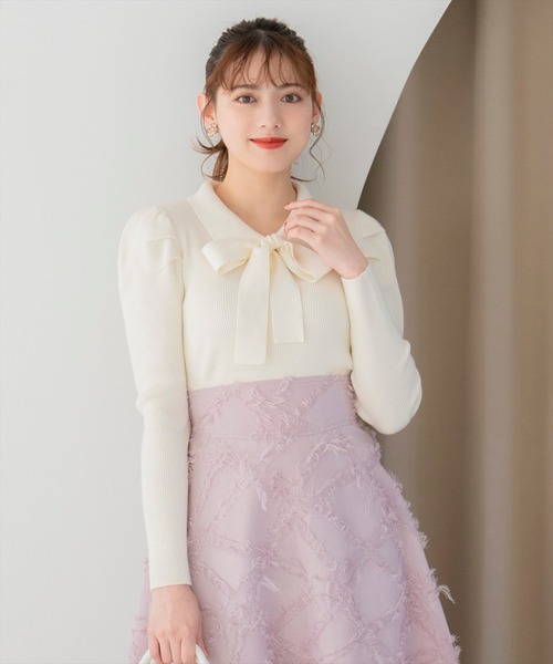 WILLSELECTION（ウィルセレクション）の「タックスリーブリボンタイプルオーバー（ニット/セーター・レディース・ブラック/ラベンダー/オフホワイト・FREE）」の5枚目の写真