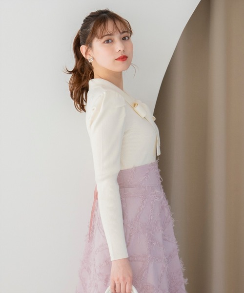 WILLSELECTION（ウィルセレクション）の「タックスリーブリボンタイプルオーバー（ニット/セーター・レディース・ブラック/ラベンダー/オフホワイト・FREE）」の6枚目の写真