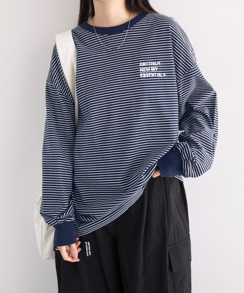 ANME(アンメ)の「ANMEエンブロイダリーロゴボーダー長袖Tシャツ(Tシャツ/カットソー・レディース・ネイビー×ホワイト/ブラック×ホワイト/ホワイト×ブラック・M/L)」の3枚目の写真