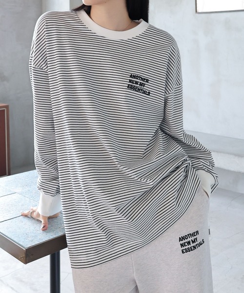 ANME(アンメ)の「ANMEエンブロイダリーロゴボーダー長袖Tシャツ(Tシャツ/カットソー・レディース・ネイビー×ホワイト/ブラック×ホワイト/ホワイト×ブラック・M/L)」の4枚目の写真